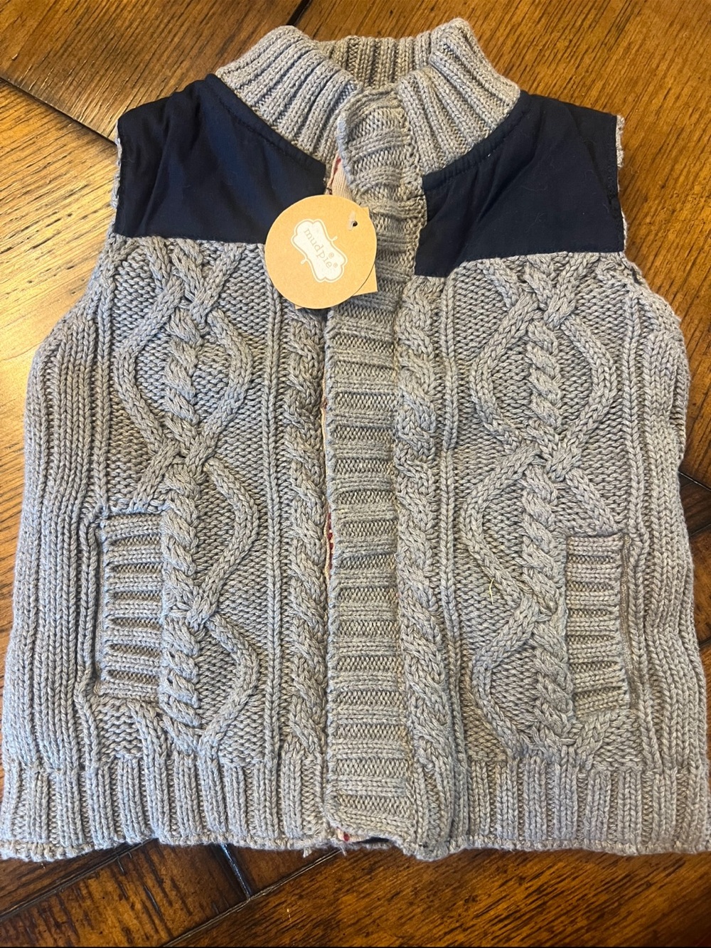 Mudpie Kids Cable Knit Sleeveless Sweater Vest - Gray 12-18m